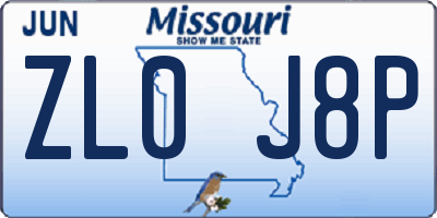 MO license plate ZL0J8P
