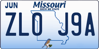 MO license plate ZL0J9A