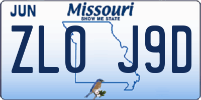 MO license plate ZL0J9D