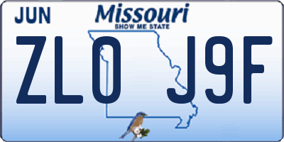 MO license plate ZL0J9F