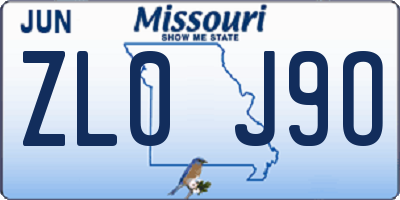 MO license plate ZL0J9O