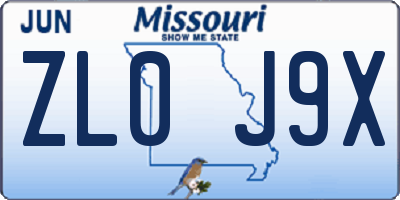 MO license plate ZL0J9X