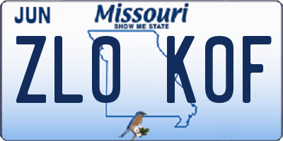 MO license plate ZL0K0F