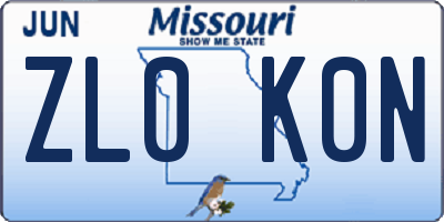 MO license plate ZL0K0N