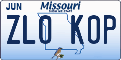 MO license plate ZL0K0P