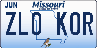 MO license plate ZL0K0R