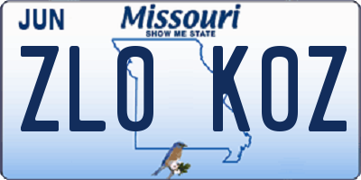 MO license plate ZL0K0Z
