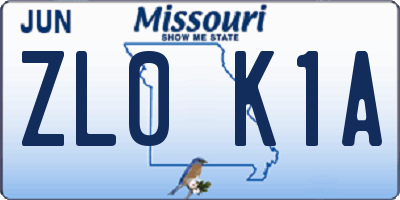 MO license plate ZL0K1A