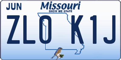MO license plate ZL0K1J