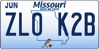 MO license plate ZL0K2B