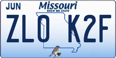 MO license plate ZL0K2F