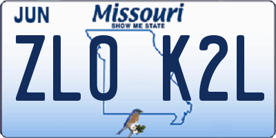 MO license plate ZL0K2L