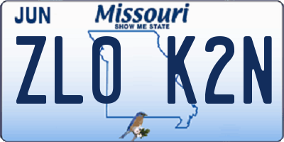 MO license plate ZL0K2N