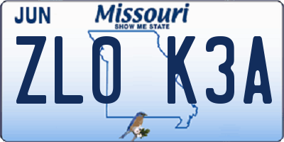 MO license plate ZL0K3A