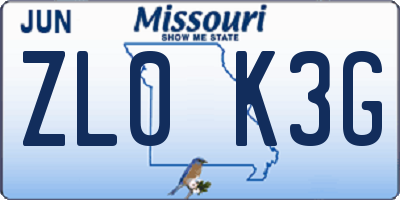 MO license plate ZL0K3G