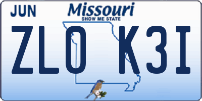 MO license plate ZL0K3I