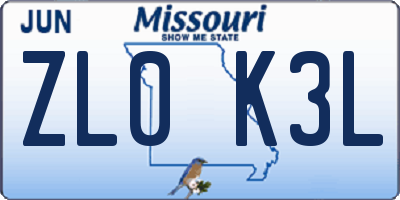 MO license plate ZL0K3L