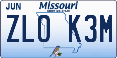 MO license plate ZL0K3M