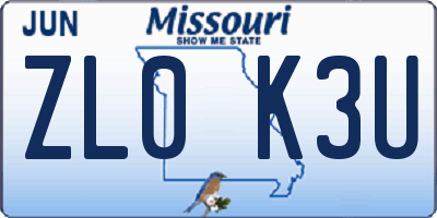 MO license plate ZL0K3U