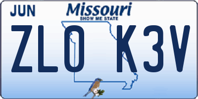 MO license plate ZL0K3V