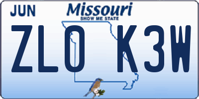 MO license plate ZL0K3W