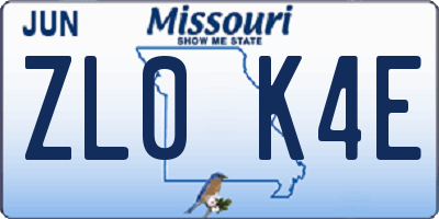 MO license plate ZL0K4E