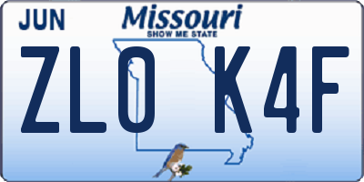 MO license plate ZL0K4F