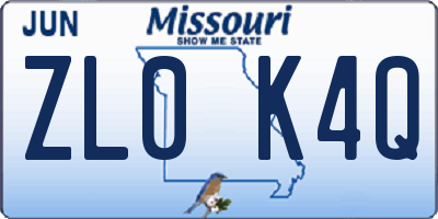 MO license plate ZL0K4Q