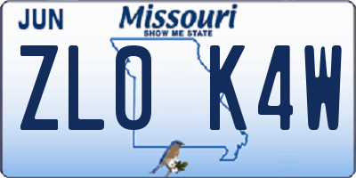 MO license plate ZL0K4W