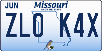 MO license plate ZL0K4X