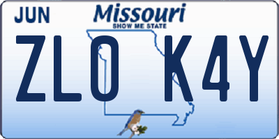 MO license plate ZL0K4Y