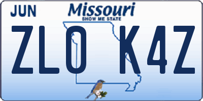 MO license plate ZL0K4Z