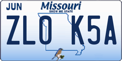 MO license plate ZL0K5A