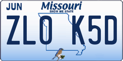 MO license plate ZL0K5D