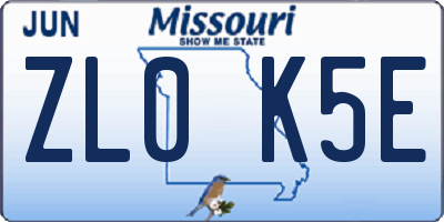 MO license plate ZL0K5E
