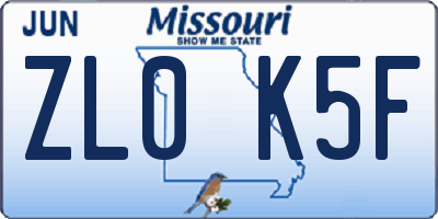 MO license plate ZL0K5F