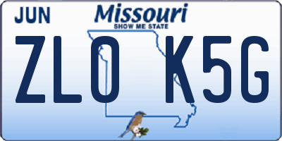 MO license plate ZL0K5G