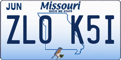 MO license plate ZL0K5I