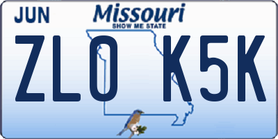 MO license plate ZL0K5K