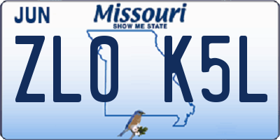 MO license plate ZL0K5L