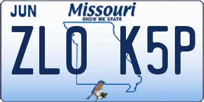 MO license plate ZL0K5P