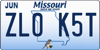 MO license plate ZL0K5T