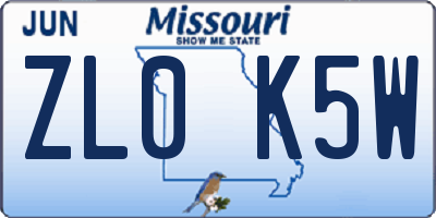 MO license plate ZL0K5W