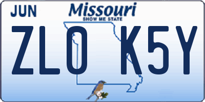MO license plate ZL0K5Y