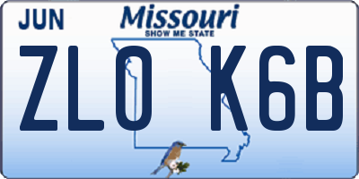 MO license plate ZL0K6B