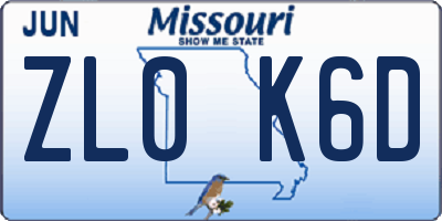 MO license plate ZL0K6D