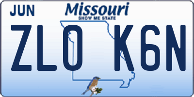 MO license plate ZL0K6N