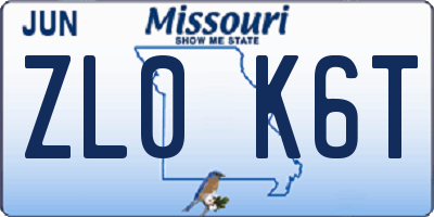 MO license plate ZL0K6T
