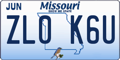 MO license plate ZL0K6U