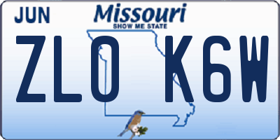 MO license plate ZL0K6W